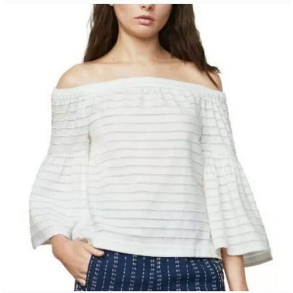 BCBGMAXARIA Eavan Off-the-Shoulder 3/4 Bell-Sleeve Top Size Medium - Picture 1 of 8